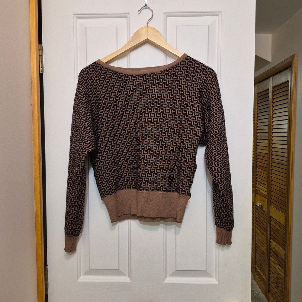 Philosophy Republic Clothing Brown Black Geometric Scoop Neck Sweater Small